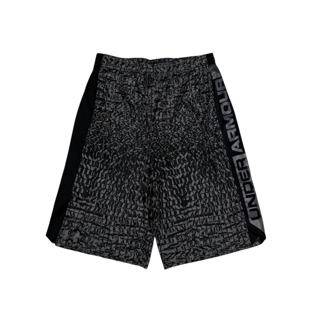Under Armour Boys Youth Grey Black Geometric Print Athletic Shorts YXL Loose Fit